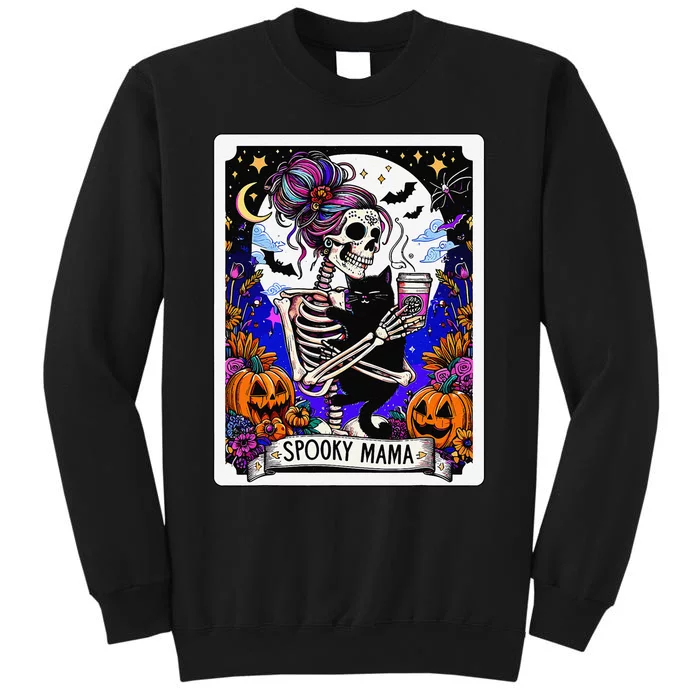 Spooky Mama Tarot Card Halloween Mom Skull Mama Black Cat Tall Sweatshirt