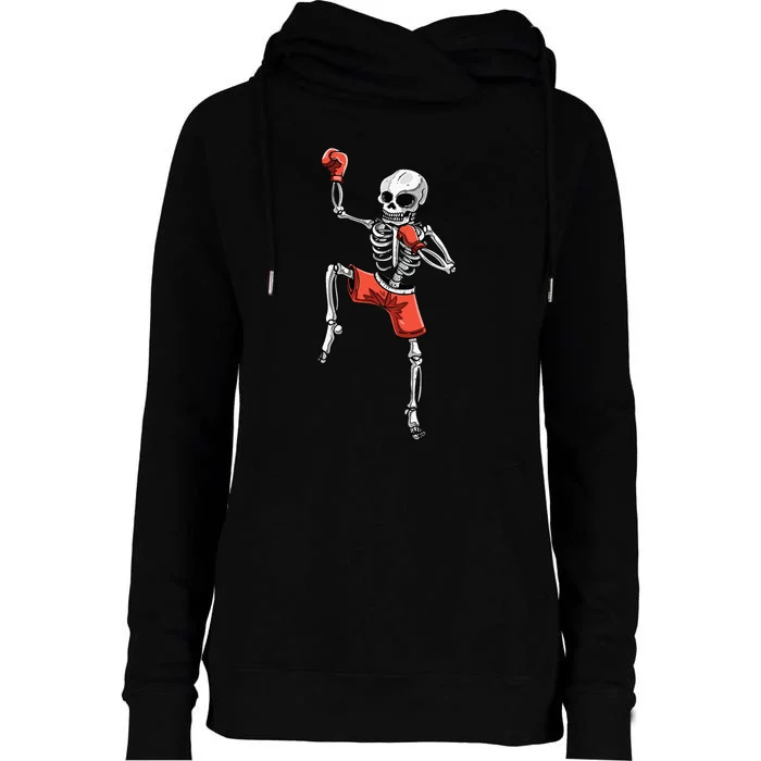 Skeleton Muay Thai Halloween Kickboxing MMA Fighter Costume Womens Funnel Neck Pullover Hood