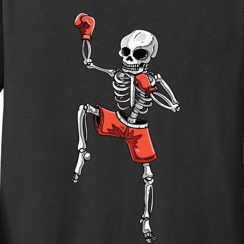 Skeleton Muay Thai Halloween Kickboxing MMA Fighter Costume Kids Long Sleeve Shirt