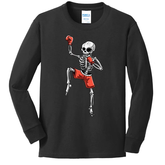 Skeleton Muay Thai Halloween Kickboxing MMA Fighter Costume Kids Long Sleeve Shirt