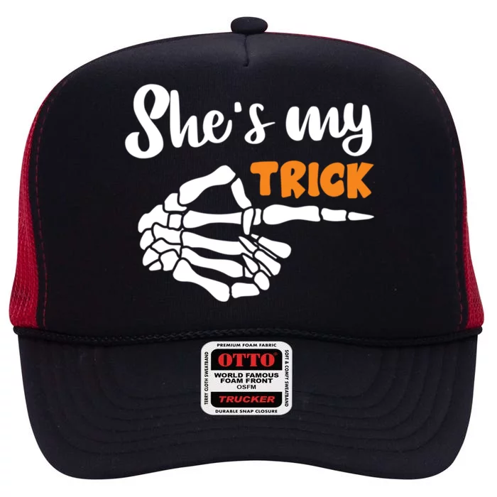 Shes My Trick Halloween Night Costume Skeleton Point Gift High Crown Mesh Trucker Hat