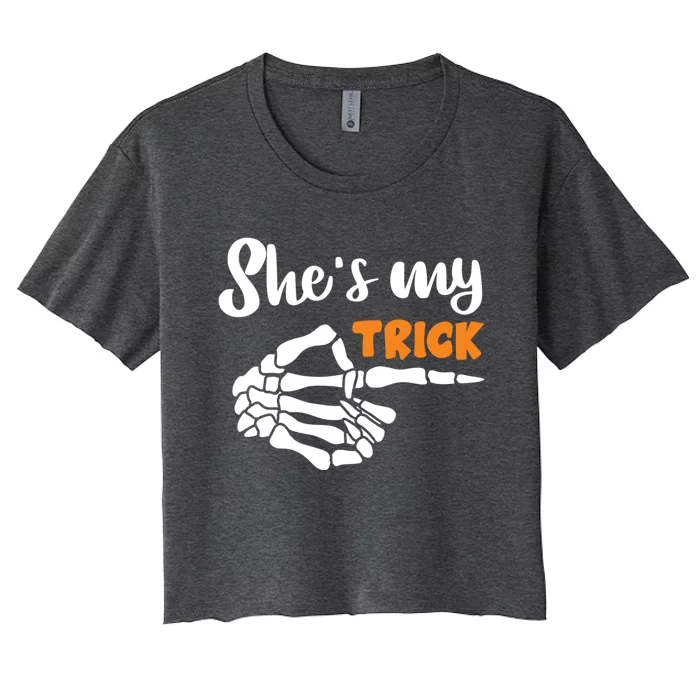 Shes My Trick Halloween Night Costume Skeleton Point Gift Women's Crop Top Tee