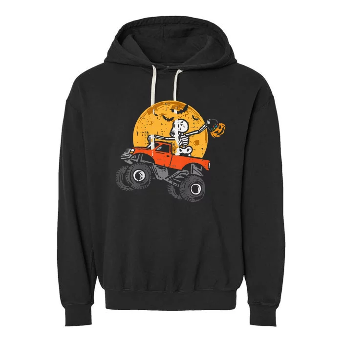 Skeleton Monster Truck Moon Candy Garment-Dyed Fleece Hoodie