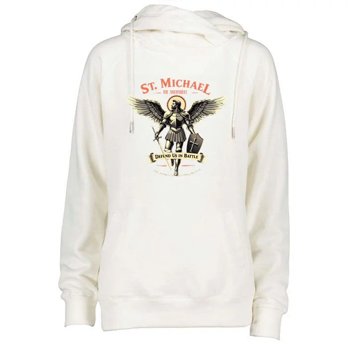 Saint Michael The Archangel Prayer Catholic Christian Pastor Cool Gift Womens Funnel Neck Pullover Hood