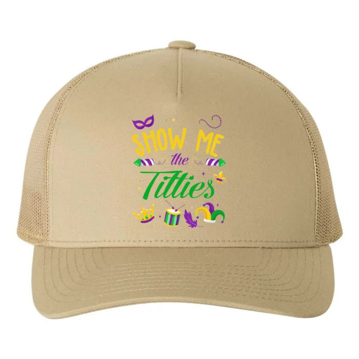 Show Me The Titties Funny Mardi Gras Gift Yupoong Adult 5-Panel Trucker Hat