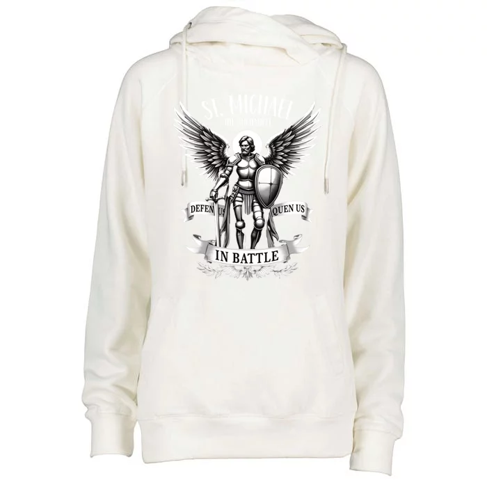 Saint Michael The Archangel Prayer Catholic Christian Pastor Gift Womens Funnel Neck Pullover Hood