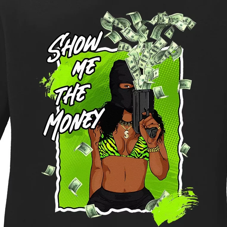 Show Me The Money 6 Retro Electric Green Shoes Matching Ladies Long Sleeve Shirt