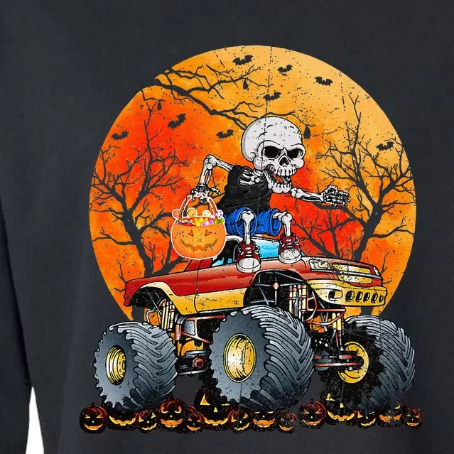 Skeleton Monster Truck Moon Candy Halloween Cropped Pullover Crew