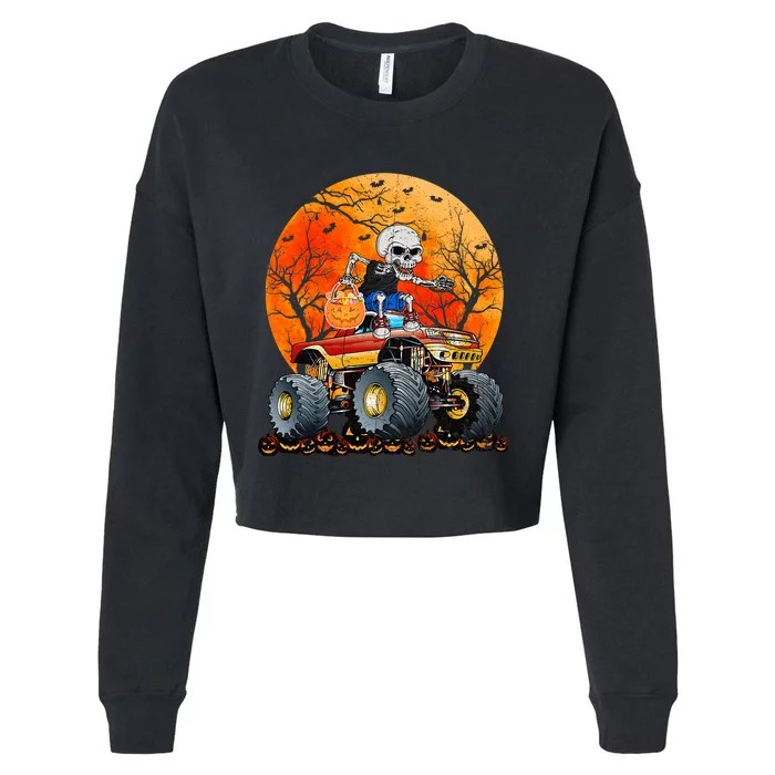 Skeleton Monster Truck Moon Candy Cropped Pullover Crew