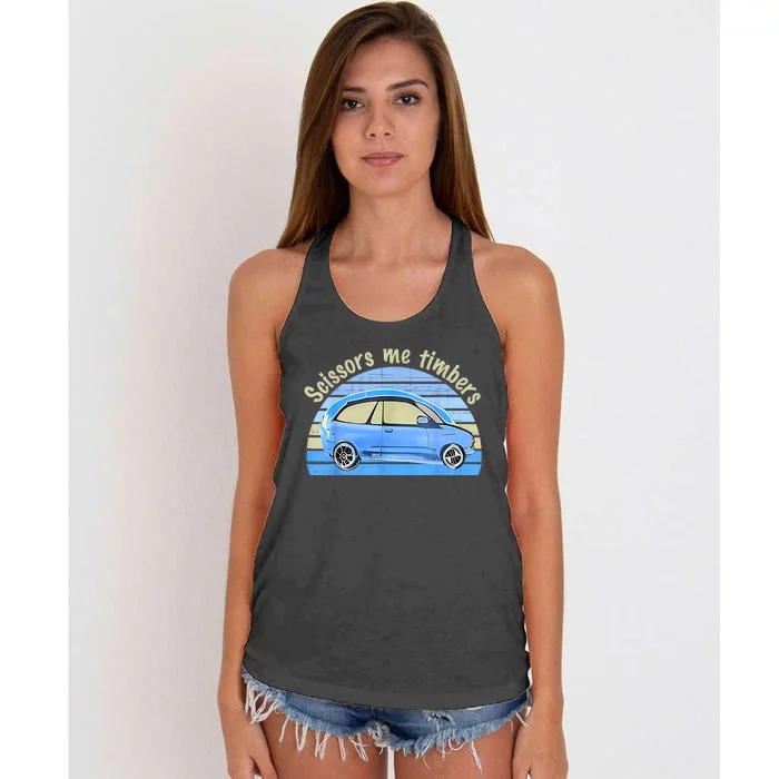 Scissors Me Timbers Funny Car Women's Knotted Racerback Tank