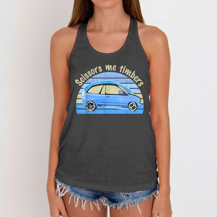 Scissors Me Timbers Funny Car Women's Knotted Racerback Tank