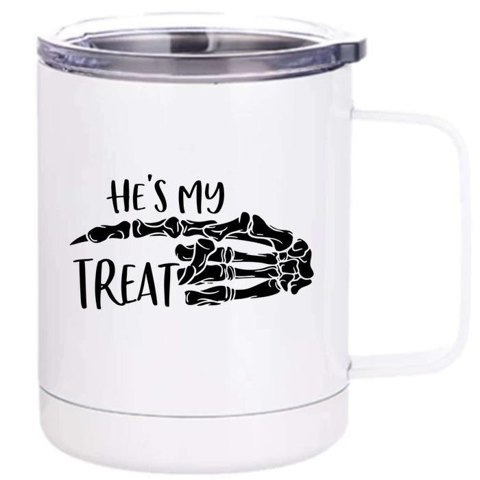 Shes My Trick Hes My Treat Halloween Couple Great Gift Front & Back 12oz Stainless Steel Tumbler Cup