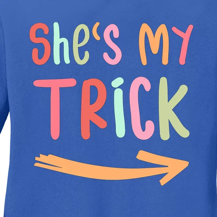 Shes My Trick Hes My Treat Halloween Matching Couples Cool Gift Ladies Long Sleeve Shirt