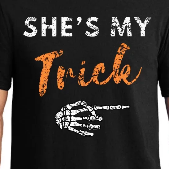 She's My Trick Skeleton Hand Funny Halloween Costume Couples Pajama Set