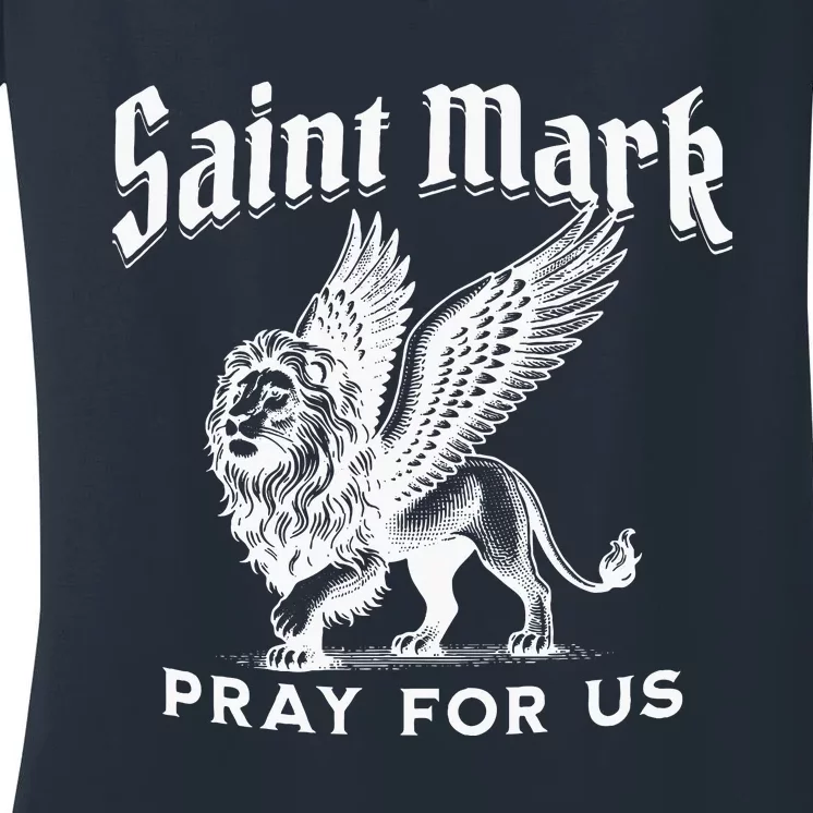 St Mark The Evangelist Apostle Lion Symbol Catholic Saint Women's V-Neck T-Shirt