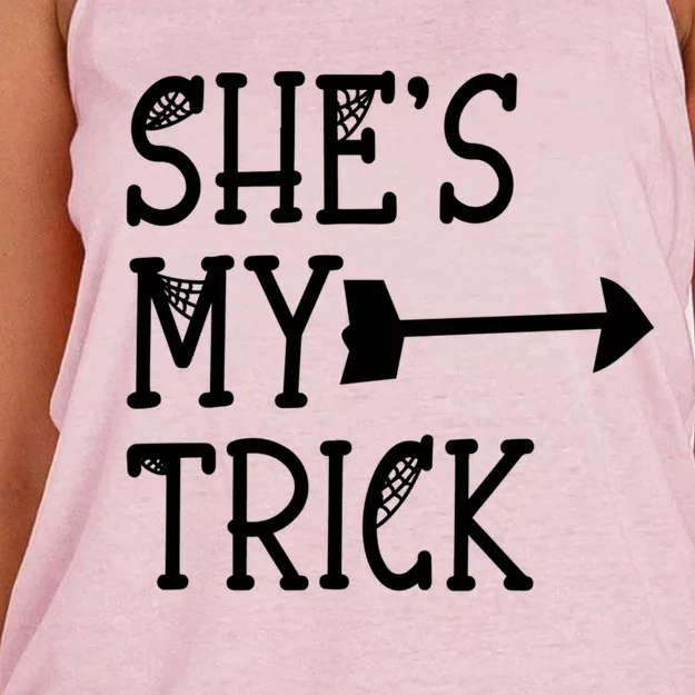 Shes My Trick Hes My Treat Pointing Arrow Couples Design Great Gift Women's Knotted Racerback Tank