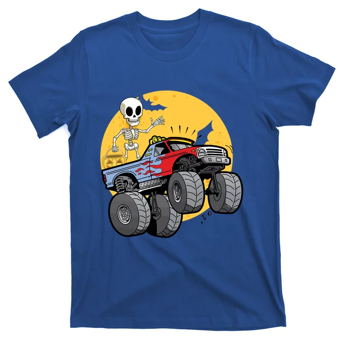 Skeleton Monster Truck Moon Candy Halloween Cool Gift T-Shirt