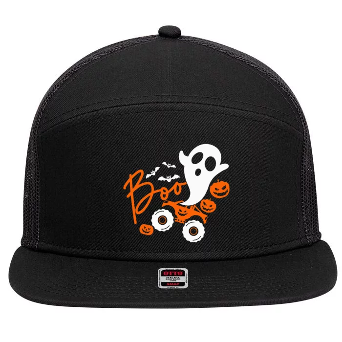 Spooky Monster Truck Halloween Decor 7 Panel Mesh Trucker Snapback Hat