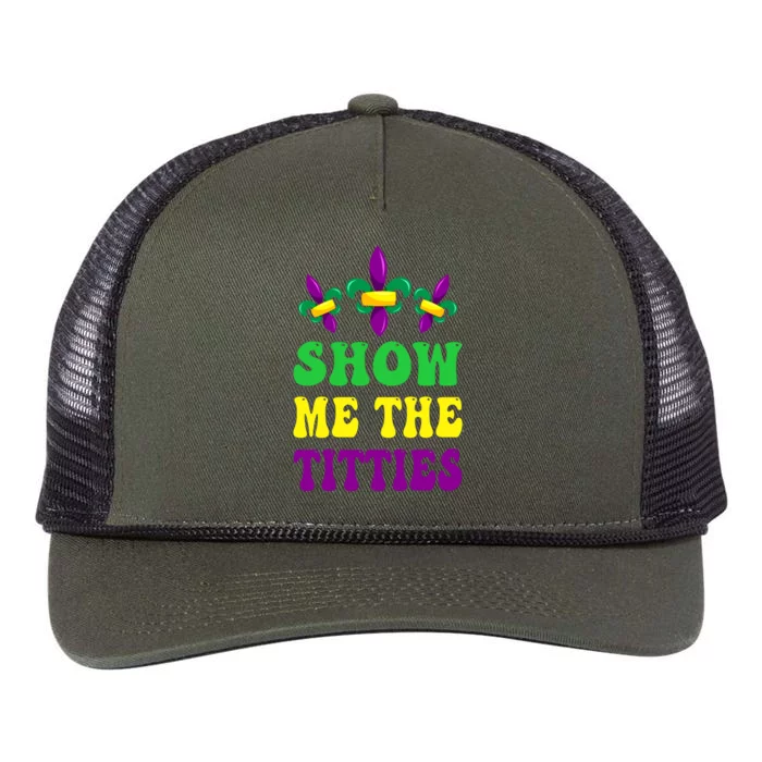 Show Me The Titties Funny Mardi Gras Gift Retro Rope Trucker Hat Cap