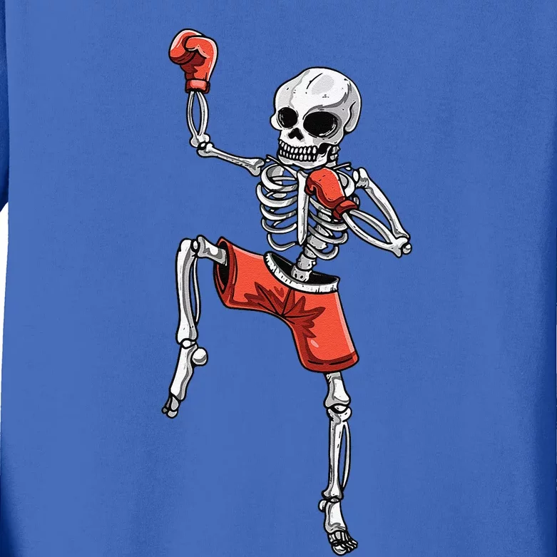 Skeleton Muay Thai Halloween Kickboxing MMA Fighter Costume Kids Long Sleeve Shirt