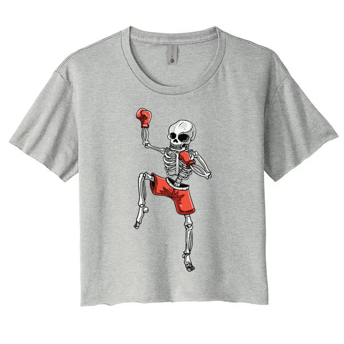 Skeleton Muay Thai Halloween Kickboxing MMA Fighter Costume Women's Crop Top Tee