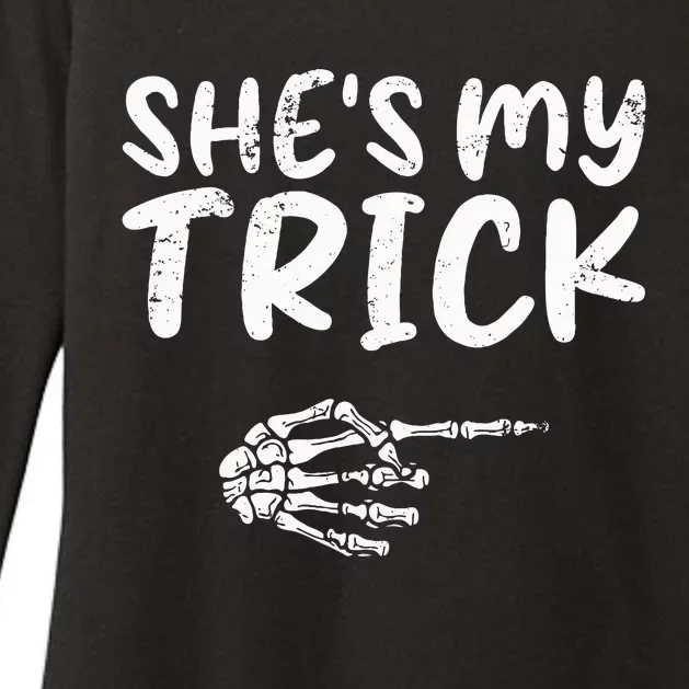 She's My Trick Skeleton Hand Halloween Costume Couples Womens CVC Long Sleeve Shirt