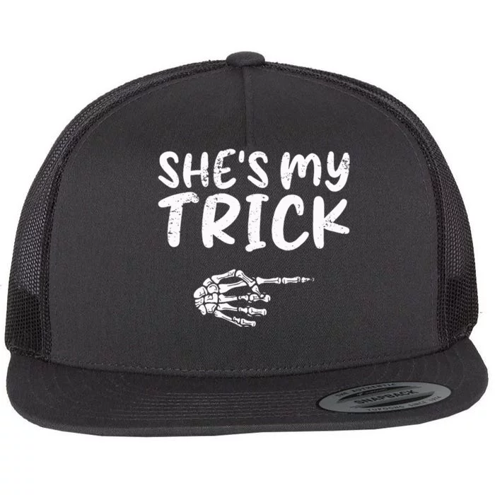 She's My Trick Skeleton Hand Halloween Costume Couples Flat Bill Trucker Hat