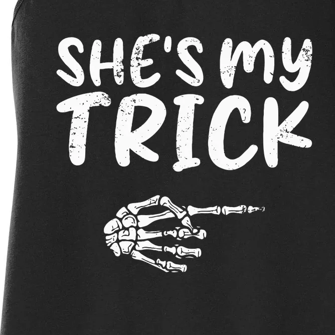 She's My Trick Skeleton Hand Halloween Costume Couples Women's Racerback Tank