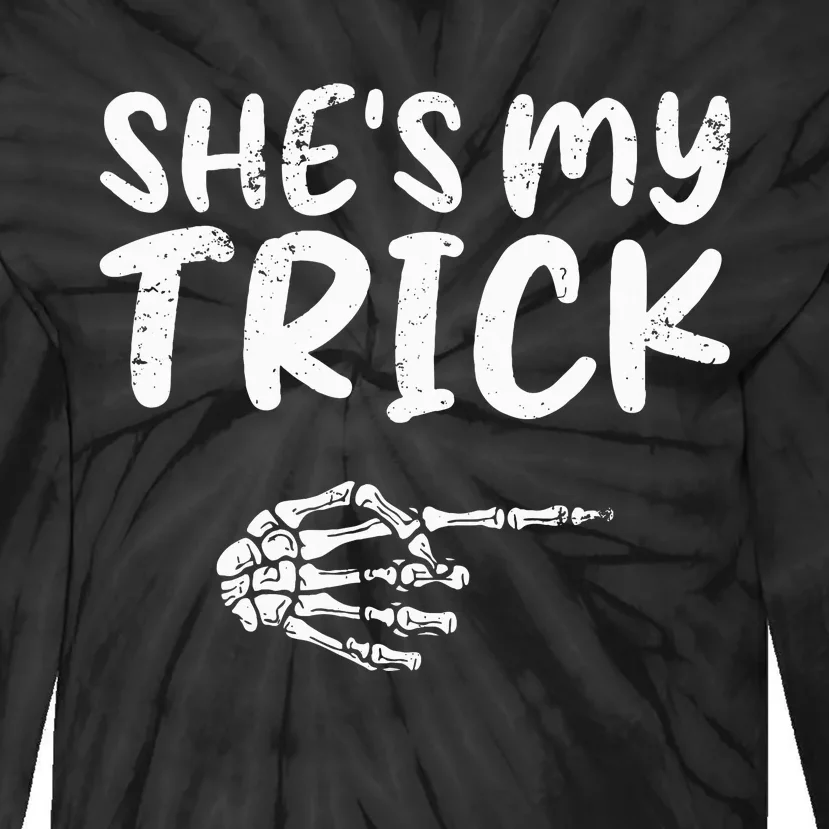 She's My Trick Skeleton Hand Halloween Costume Couples Tie-Dye Long Sleeve Shirt