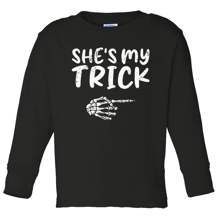 She's My Trick Skeleton Hand Halloween Costume Couples Toddler Long Sleeve Shirt