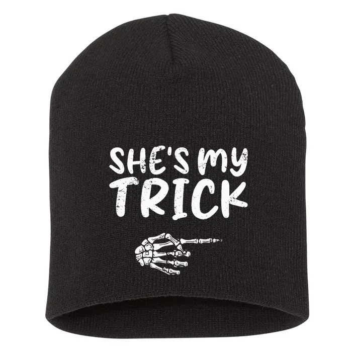 She's My Trick Skeleton Hand Halloween Costume Couples Short Acrylic Beanie