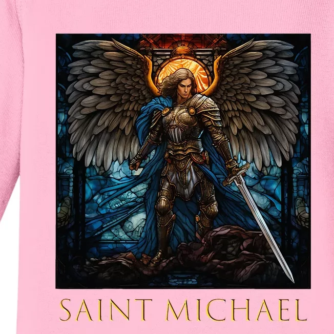 Saint Michael The Archangel Stained Glass Baby Long Sleeve Bodysuit