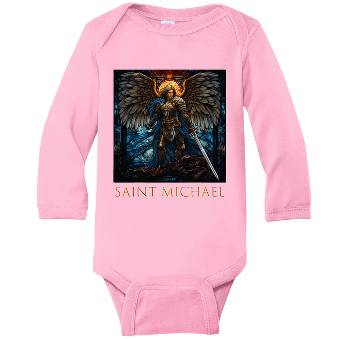 Saint Michael The Archangel Stained Glass Baby Long Sleeve Bodysuit