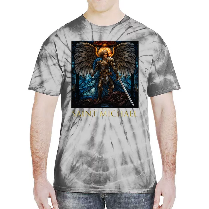 Saint Michael The Archangel Stained Glass Tie-Dye T-Shirt