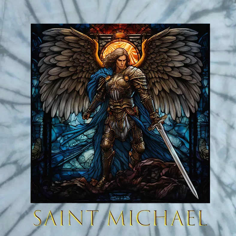 Saint Michael The Archangel Stained Glass Tie-Dye T-Shirt