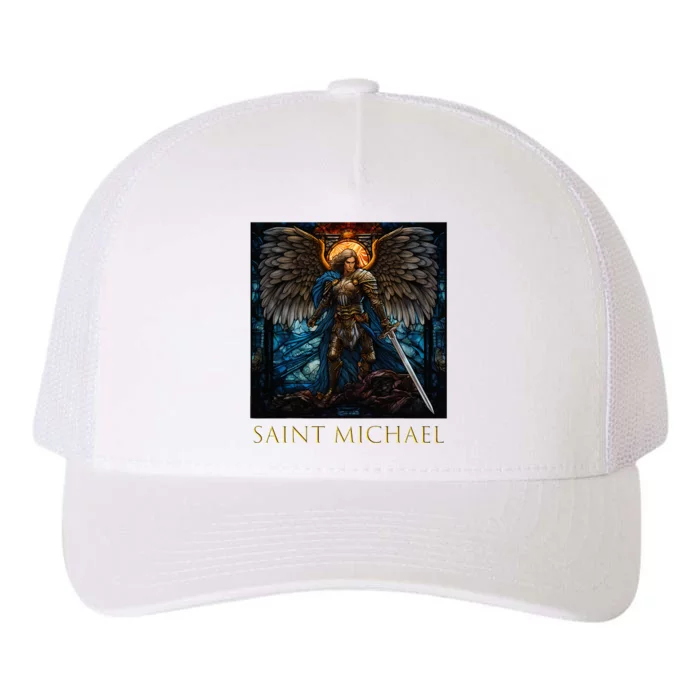 Saint Michael The Archangel Stained Glass Yupoong Adult 5-Panel Trucker Hat