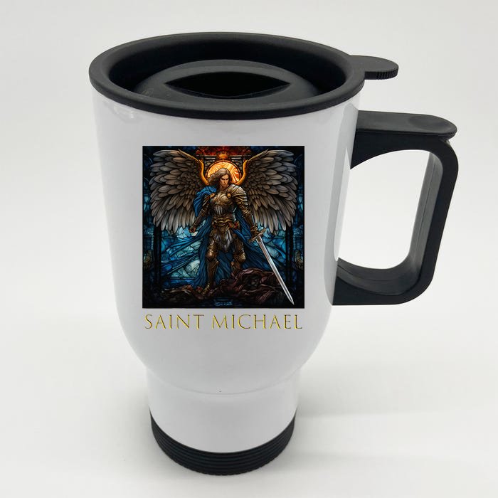 Saint Michael The Archangel Stained Glass Front & Back Stainless Steel Travel Mug