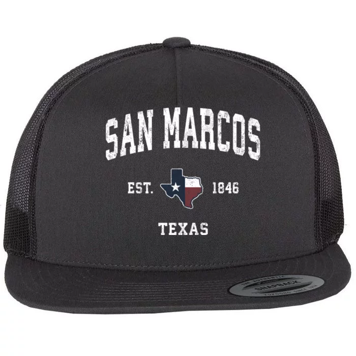 San Marcos Texas Tx Vintage State Flag Sports Design Flat Bill Trucker Hat