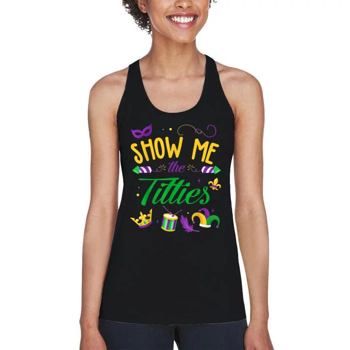 Show Me The Titties Funny Mardi Gras Women's Racerback Tank