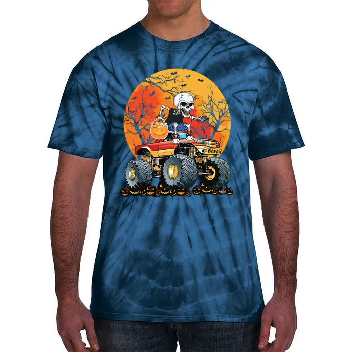 Skeleton Monster Truck Moon Candy Boy Halloween Tie-Dye T-Shirt