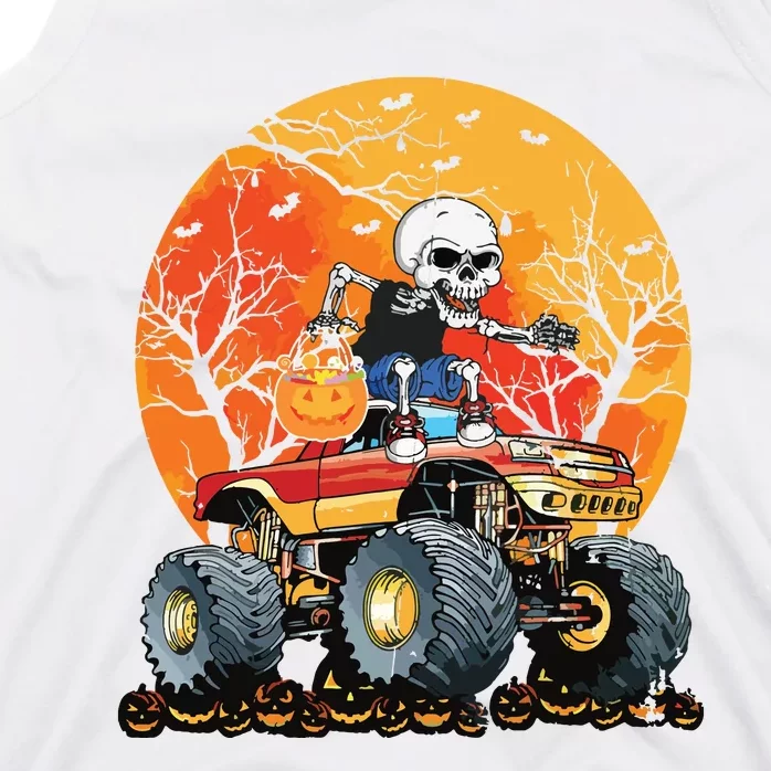 Skeleton Monster Truck Moon Candy Boy Halloween Tank Top