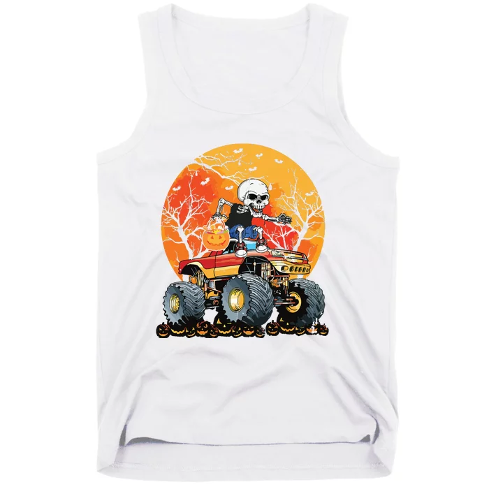 Skeleton Monster Truck Moon Candy Boy Halloween Tank Top