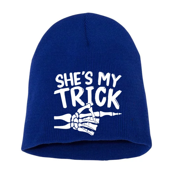 Shes My Trick Hes My Treat Skeleton Hand Halloween Couples Gift Short Acrylic Beanie