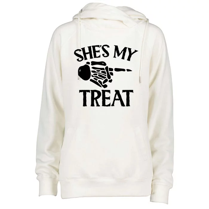 Shes My Trick Matching Couple Halloween Cute Gift Womens Funnel Neck Pullover Hood