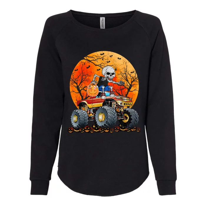 Skeleton Monster Truck Moon Candy Halloween Womens California Wash Sweatshirt