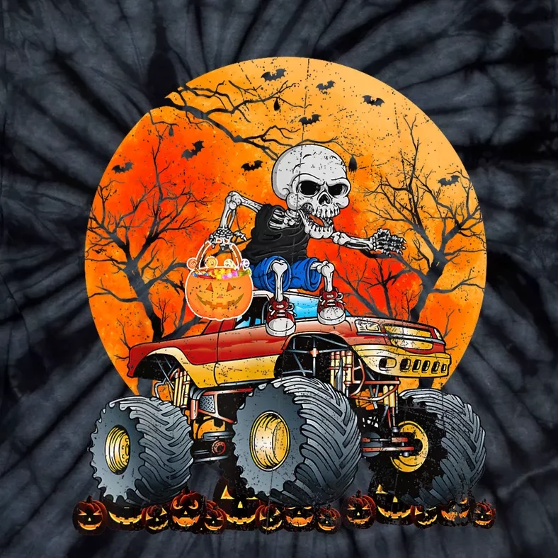 Skeleton Monster Truck Moon Candy Halloween Tie-Dye T-Shirt