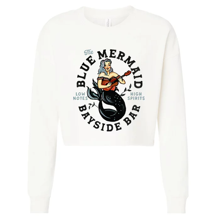 Sailor Mermaid Tattoo Guitar Playing Dive Bar Music Pinup Cropped Pullover Crew