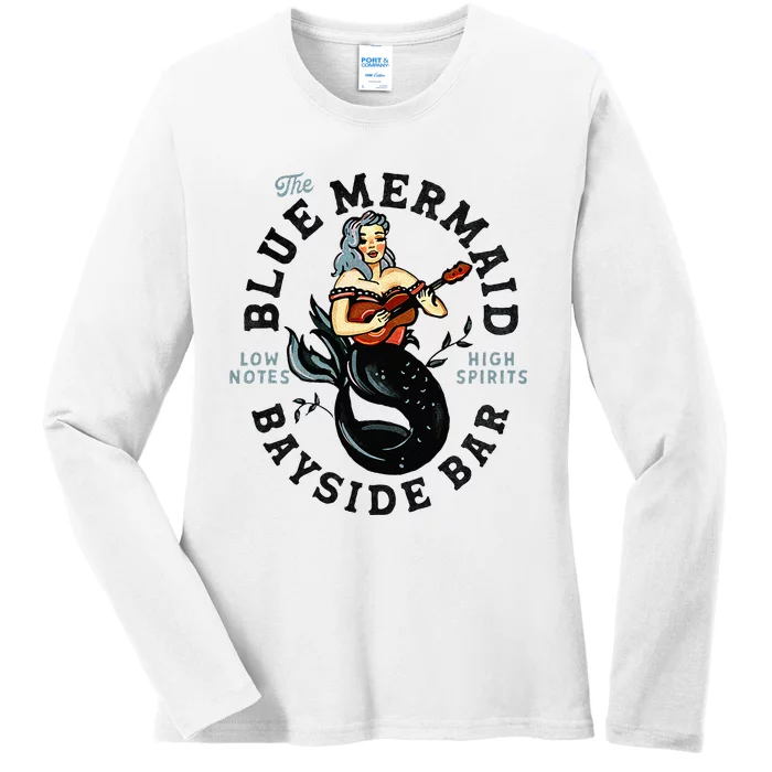 Sailor Mermaid Tattoo Guitar Playing Dive Bar Music Pinup Ladies Long Sleeve Shirt