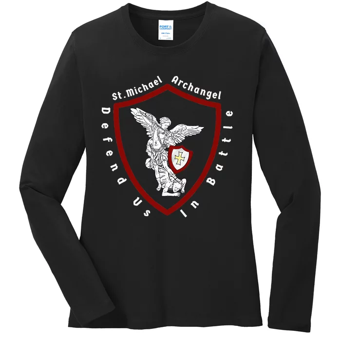 Saint Michael The Archangel Defend Us In Battle Ladies Long Sleeve Shirt