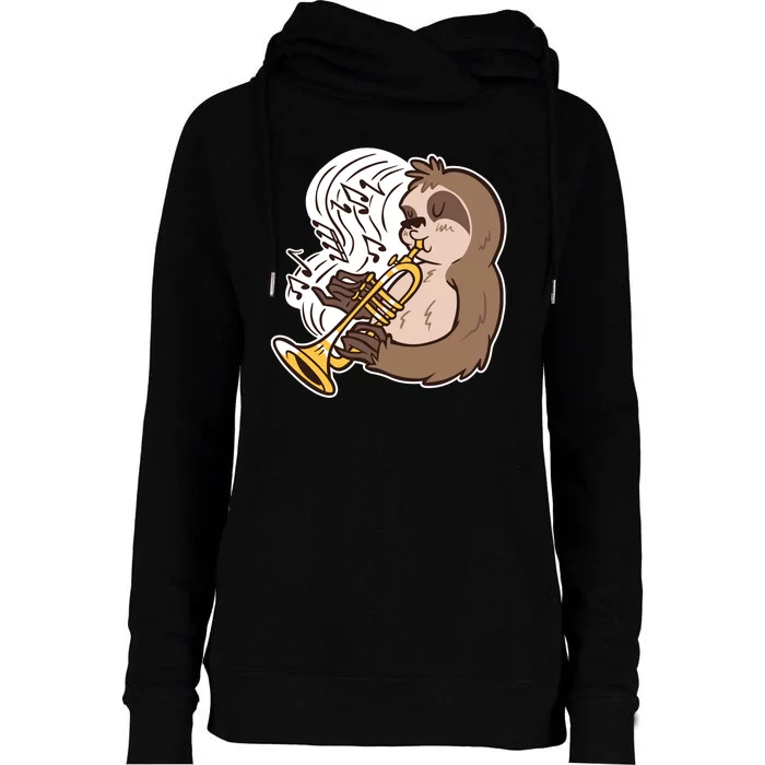 Sloth Musical Trumpet Womens Funnel Neck Pullover Hood